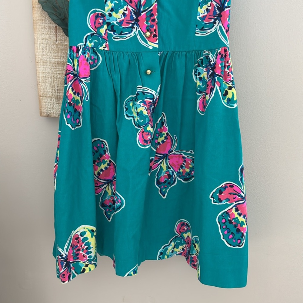 Lilly Pulitzer Teal Butterfly Print Dress size 2 pre owned Used - Picture 6 of 10